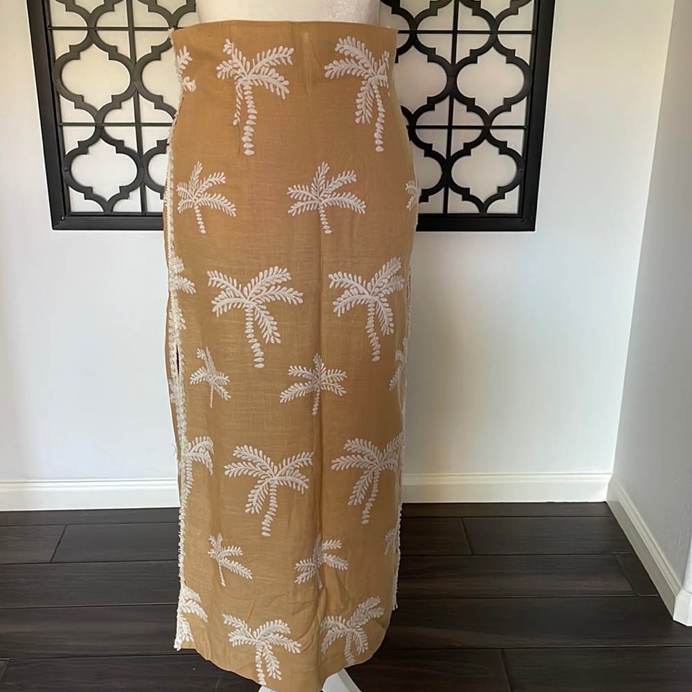 Zara palm tree printed midi skirt